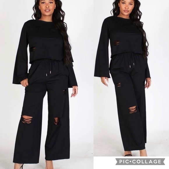 Blu Trends Pants - Black 2 Piece Slightly Distressed Pants & Top